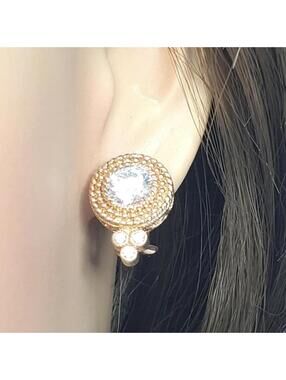 EUC Judith Ripka 925 Rose Gold Tone CZ Clip-On Earrings